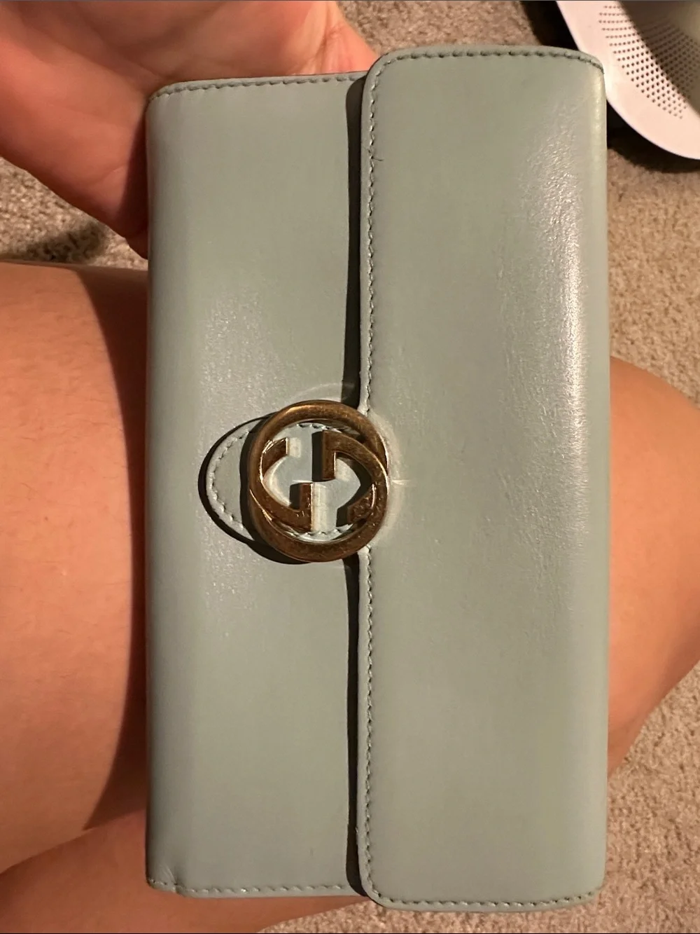 Gucci Pale Blue Leather Wallet with Gold Interlocking G